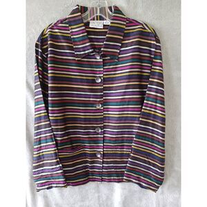 Tantrums Collection M Shacket Artsy Mod Multicolor Striped 100% Silk Button-Up